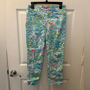 ! New Lilly Pulitzer  Kelly Skinny Crop Pants What A Lovely Place Print Si…
